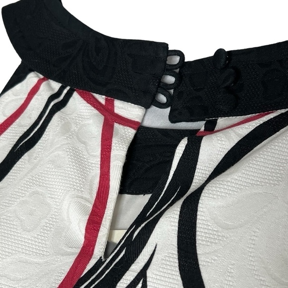 NWT ANN TAYLOR White Red Black Abstract Floral Sleeveless Halter Dress Size 2 - Picture 12 of 16